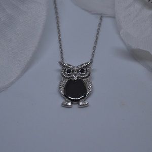 Diamond & Sapphire Owl Necklace